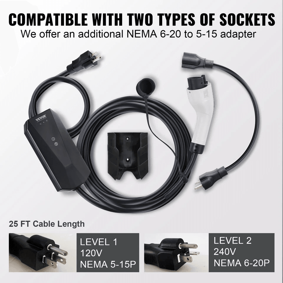 16Amp Level 1  2 Portable EV Charger EV Car Charging Cable For Home  Travel 4