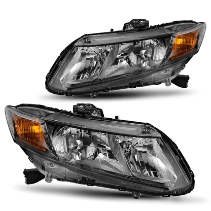 Black Headlights for Honda Civic Sedan & Coupe, DOT Approved Replacement Pair