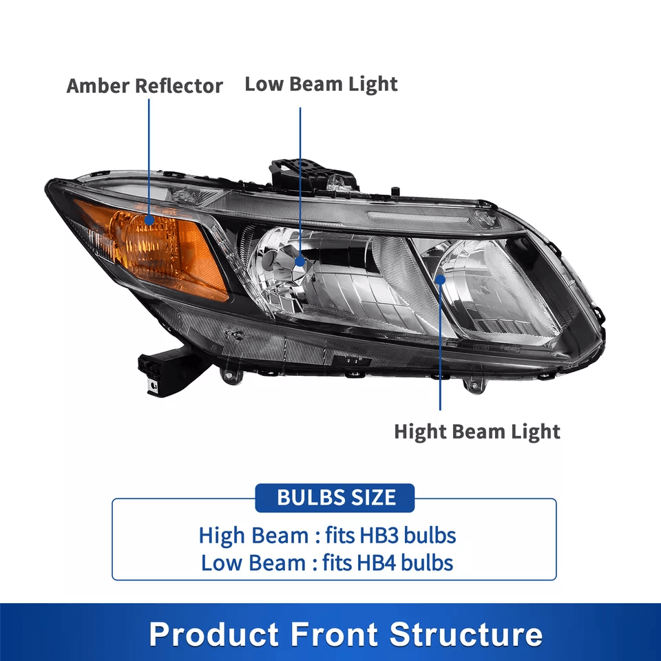 Black Headlights For Honda Civic Sedan  Coupe DOT Approved Replacement Pair 4