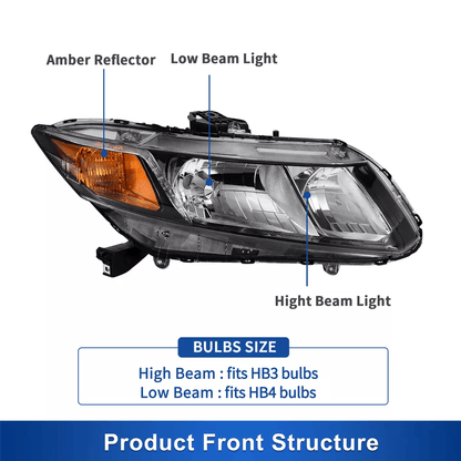 Black Headlights For Honda Civic Sedan  Coupe DOT Approved Replacement Pair 4