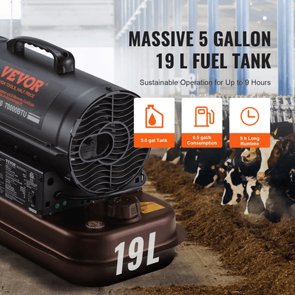 Portable Kerosene Forced Air Heater IndoorOutdoor Use 5Gallon Tank ThermostatControlled Heater For  2