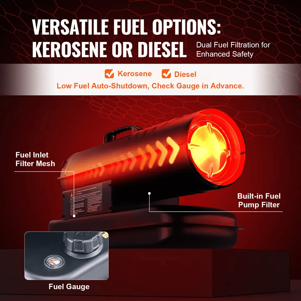 Portable Kerosene Forced Air Heater IndoorOutdoor Use 5Gallon Tank ThermostatControlled Heater For  3