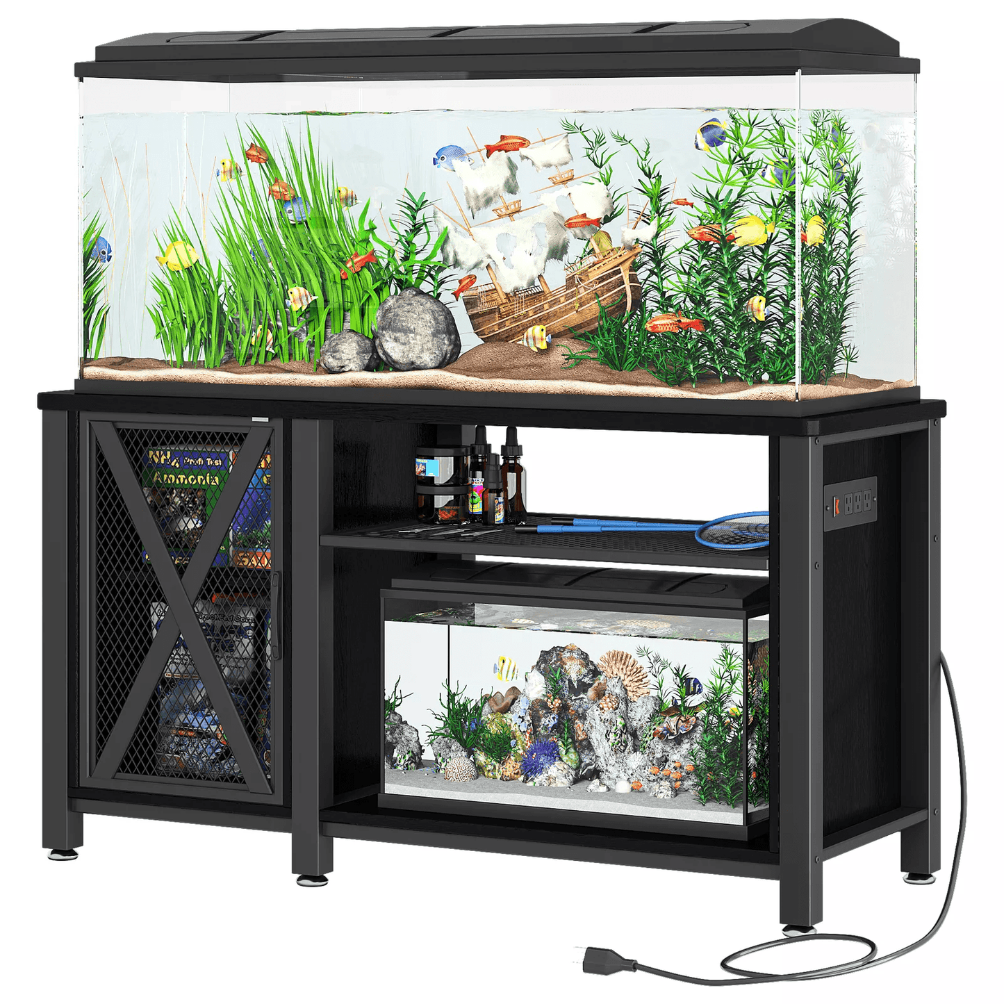 Metal Aquarium Stand for Gallon Tank, Fish Tank Cabinet with Storage & Power Outlet, Top Tank, 20 Gallon Bottom Aquarium