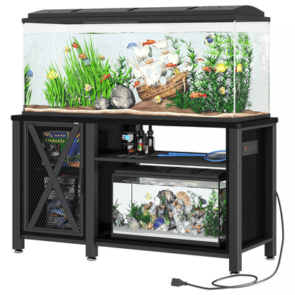 Metal Aquarium Stand for Gallon Tank, Fish Tank Cabinet with Storage & Power Outlet, Top Tank, 20 Gallon Bottom Aquarium