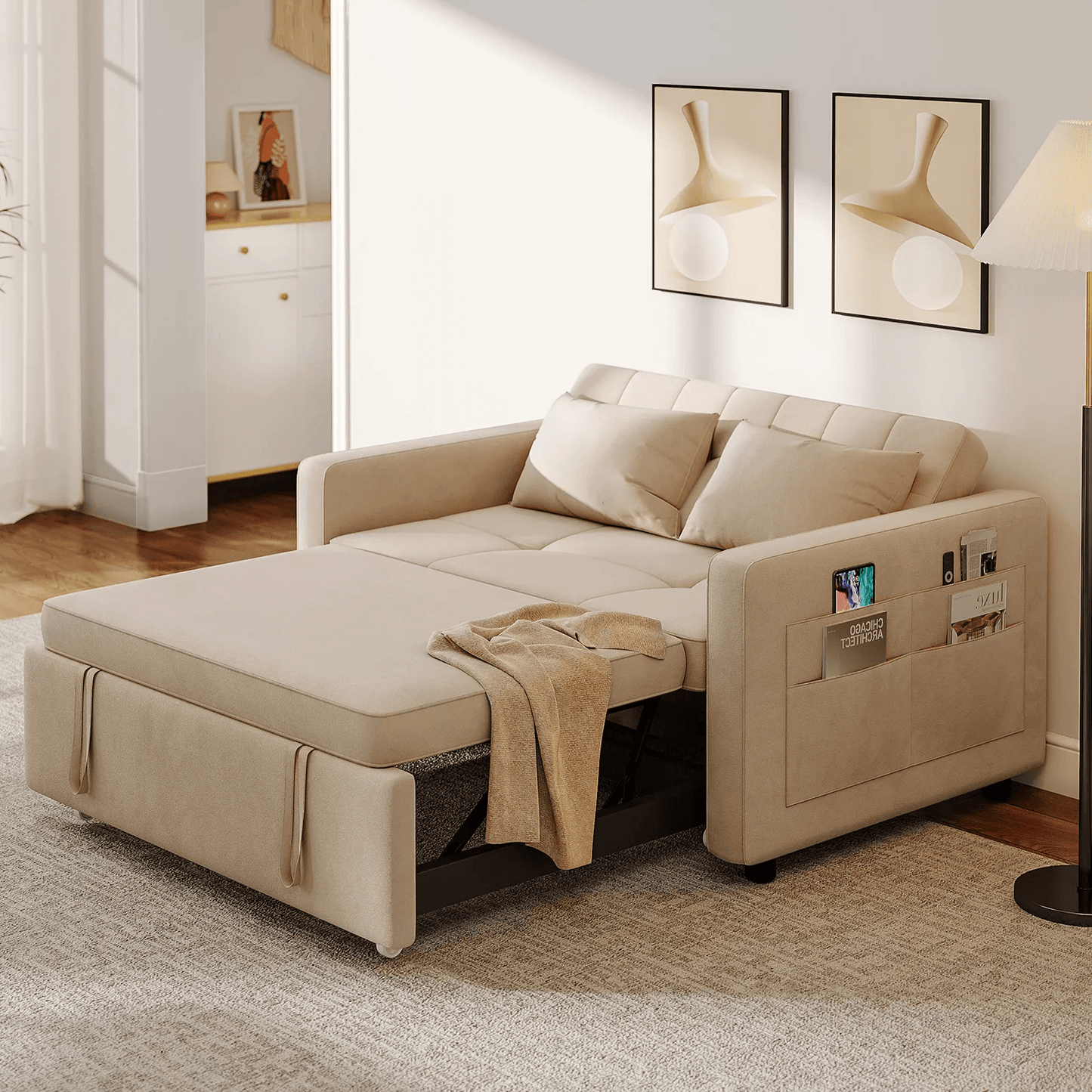 Modern Convertible Sofa Bed Sleeper Loveseat Pull Out Couch For Small Living Room Guest Room Or Apa 1