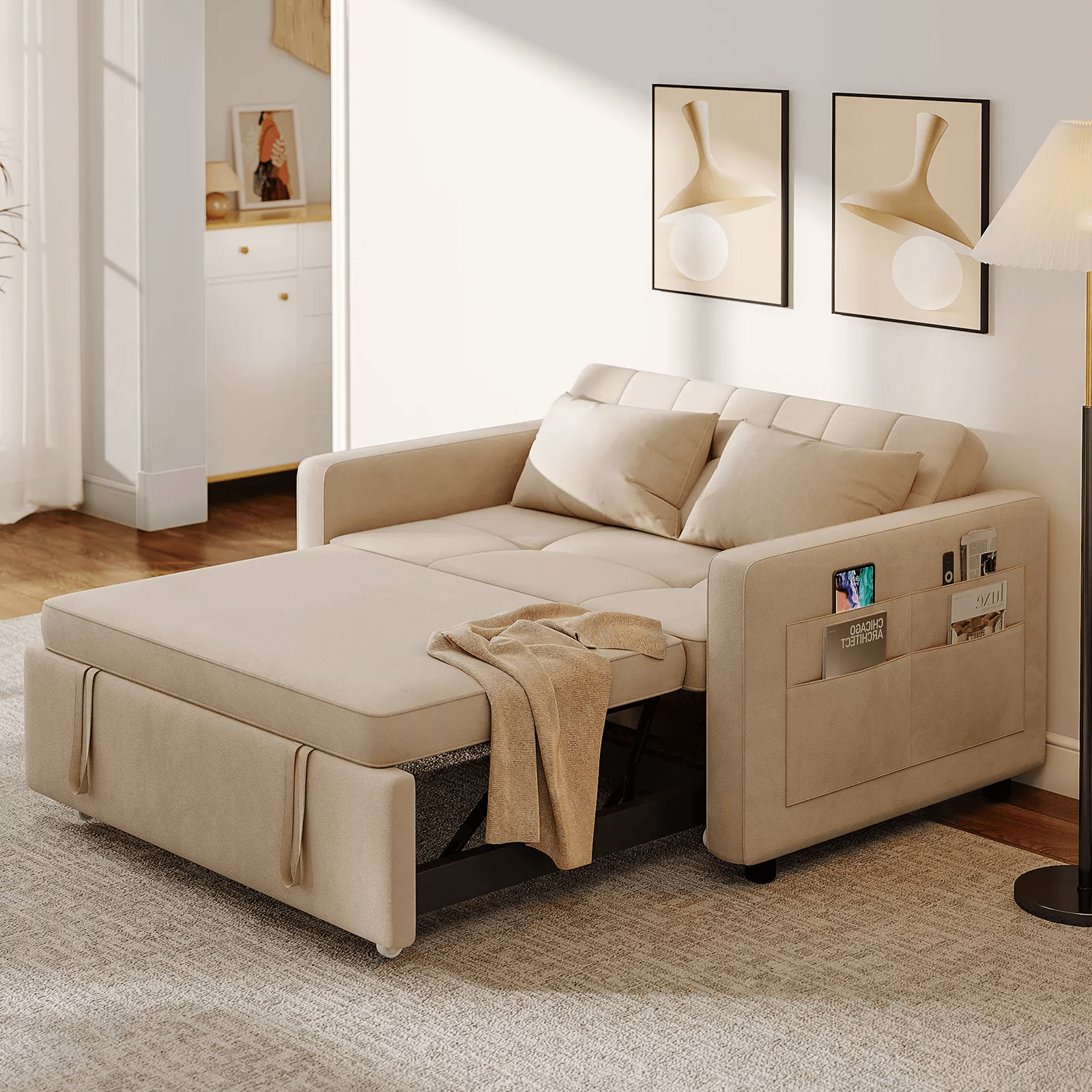 Modern Convertible Sofa Bed Sleeper Loveseat Pull Out Couch For Small Living Room Guest Room Or Apa 1