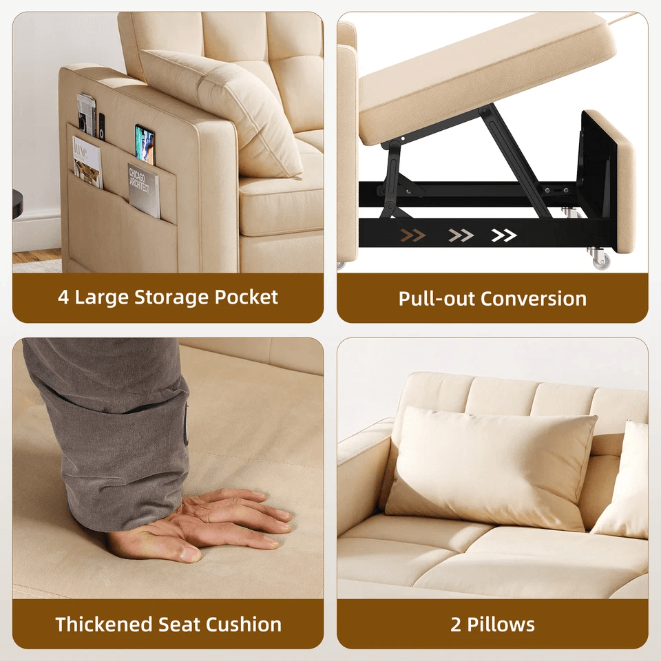 Modern Convertible Sofa Bed Sleeper Loveseat Pull Out Couch For Small Living Room Guest Room Or Apa 2
