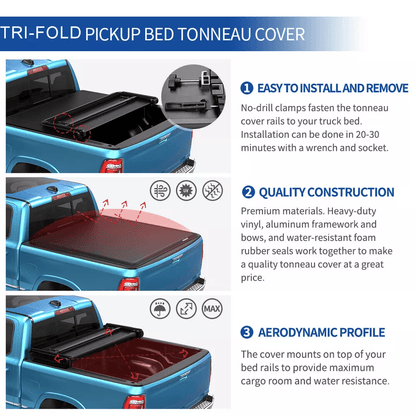 TriFold Cover For Chevy Silverado  GMC Sierra 1500 Fleetside Truck Bed Soft Folding Pickup Bed Cove 4