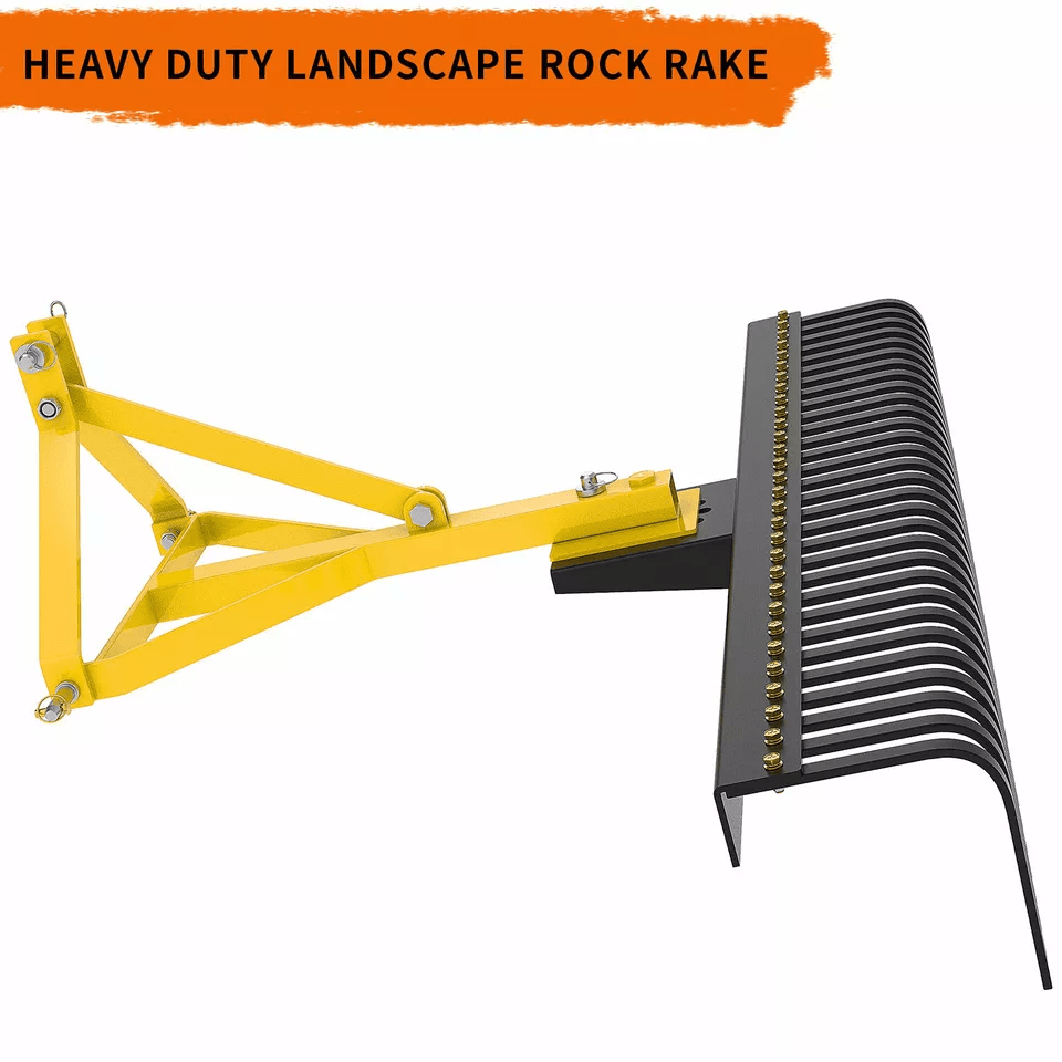 HeavyDuty Point Landscape Rock Rake Tractor Attachment Soil Gravel And Lawn Rake For Category Hitch 6