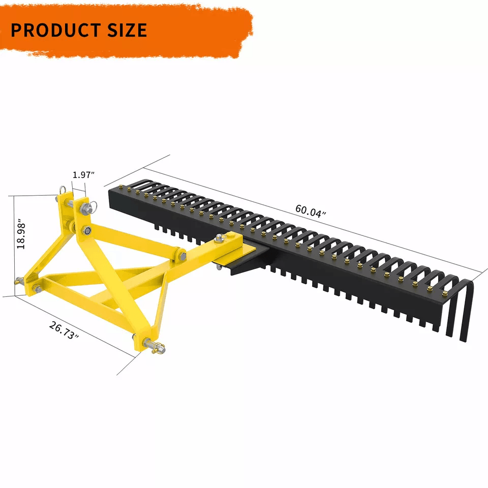 HeavyDuty Point Landscape Rock Rake Tractor Attachment Soil Gravel And Lawn Rake For Category Hitch 9