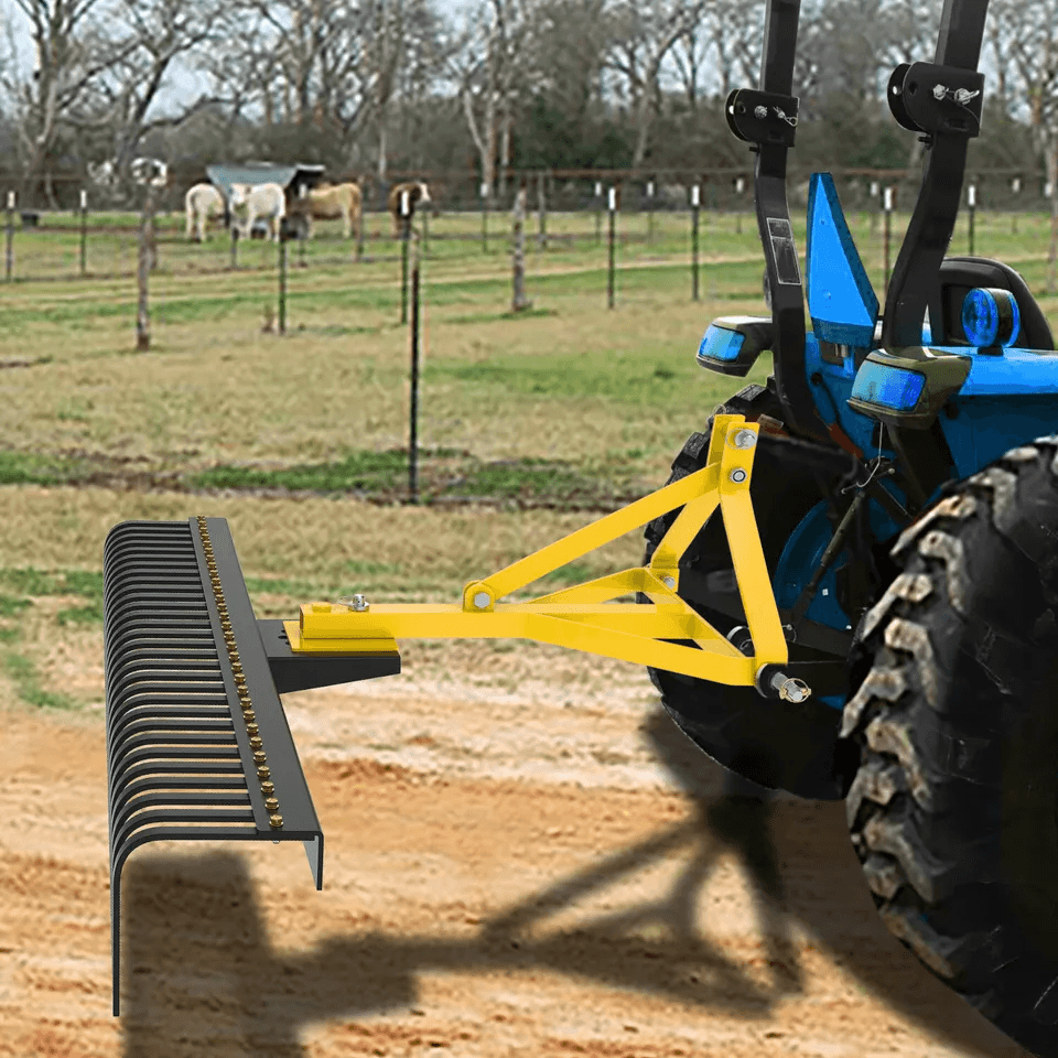 HeavyDuty Point Landscape Rock Rake Tractor Attachment Soil Gravel And Lawn Rake For Category Hitch 3