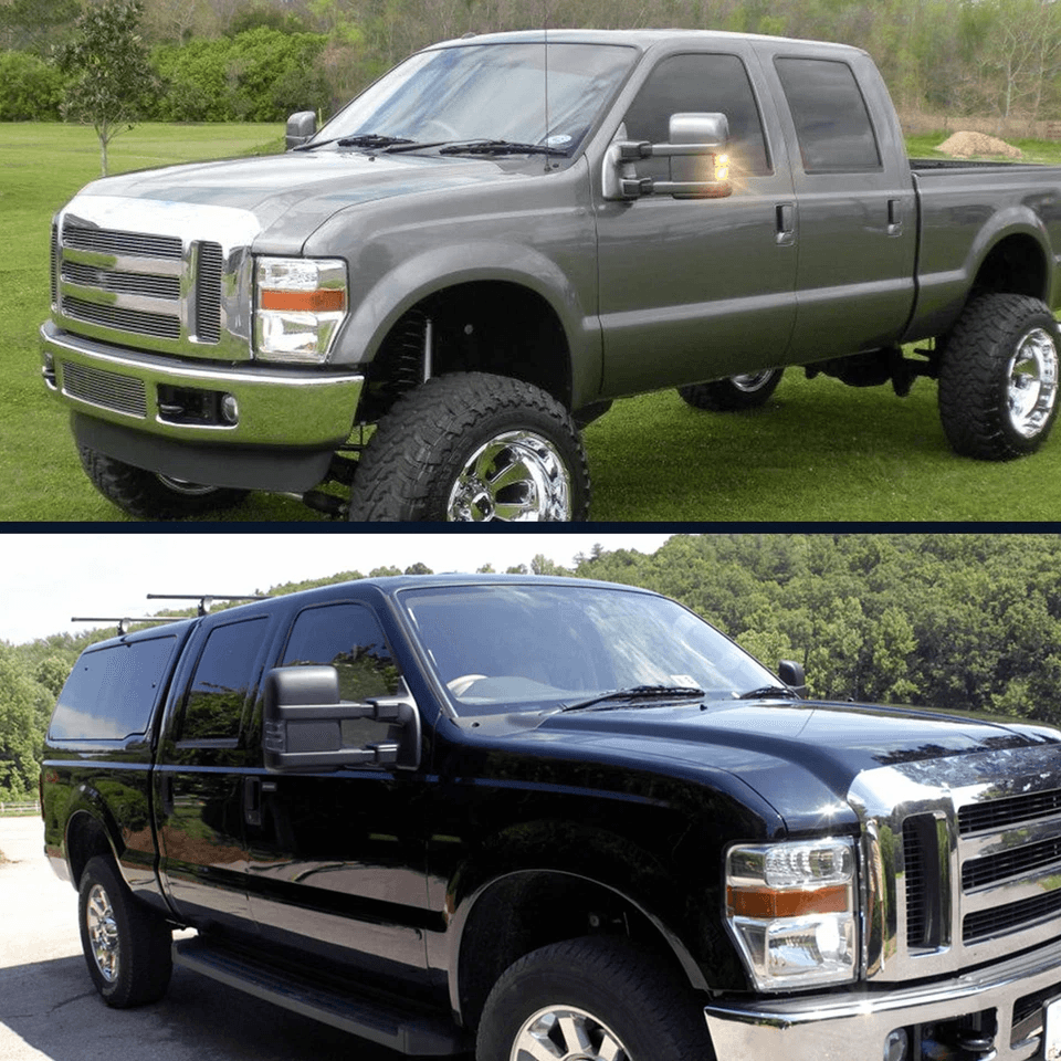 Power Heated Tow Mirrors For 19992007 Ford Super Duty  Smoke Turn Signal Manual Telescoping Dual Ar 1