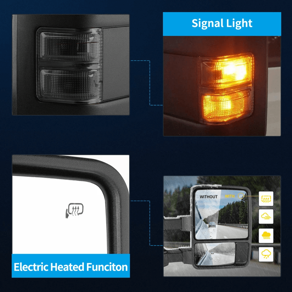 Power Heated Tow Mirrors For 19992007 Ford Super Duty  Smoke Turn Signal Manual Telescoping Dual Ar 6