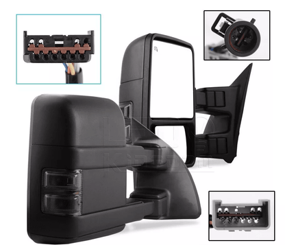 Power Heated Tow Mirrors for Ford Super Duty, Smoke Turn Signal Side Mirrors, Towing Upgrade w/ Black Shell