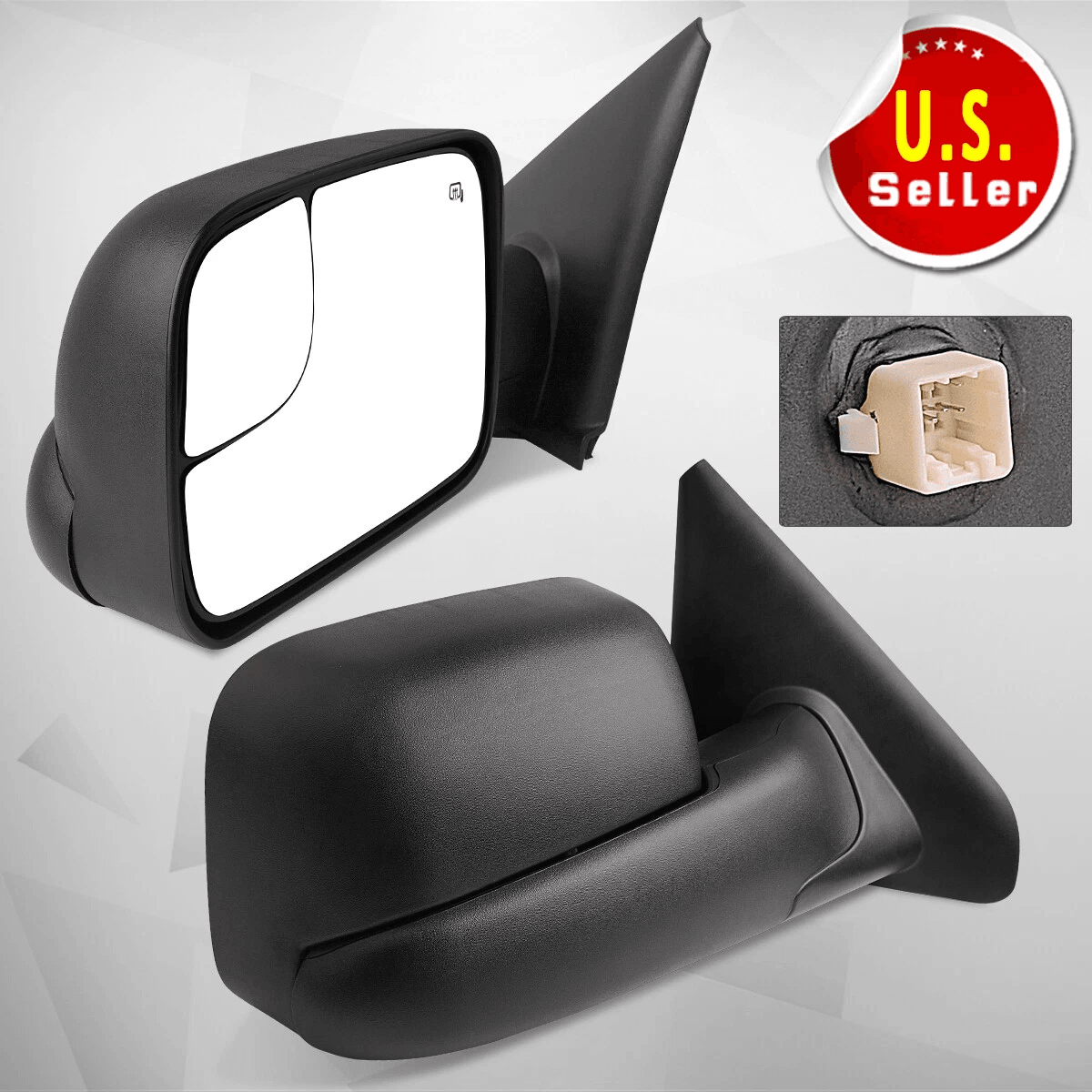 Power Heated Flip-Up Tow Mirrors Pair for Dodge Ram, Manual Folding, Black