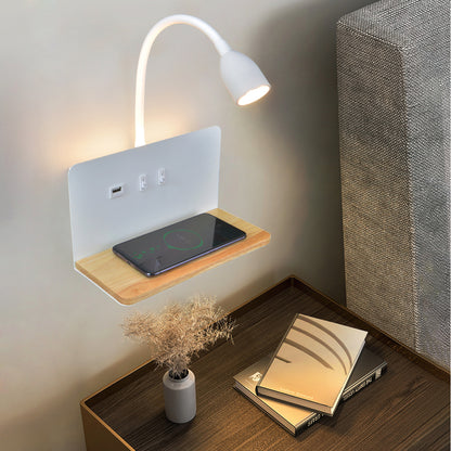 Wireless Charging LED Wall Lamp 360 Rotatable Indoor Light with USB Interface  Switch for Modern