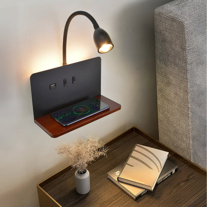Wireless Charging LED Wall Lamp, 360° Rotatable Indoor Light with USB Interface & Switch for Modern Bedside Use