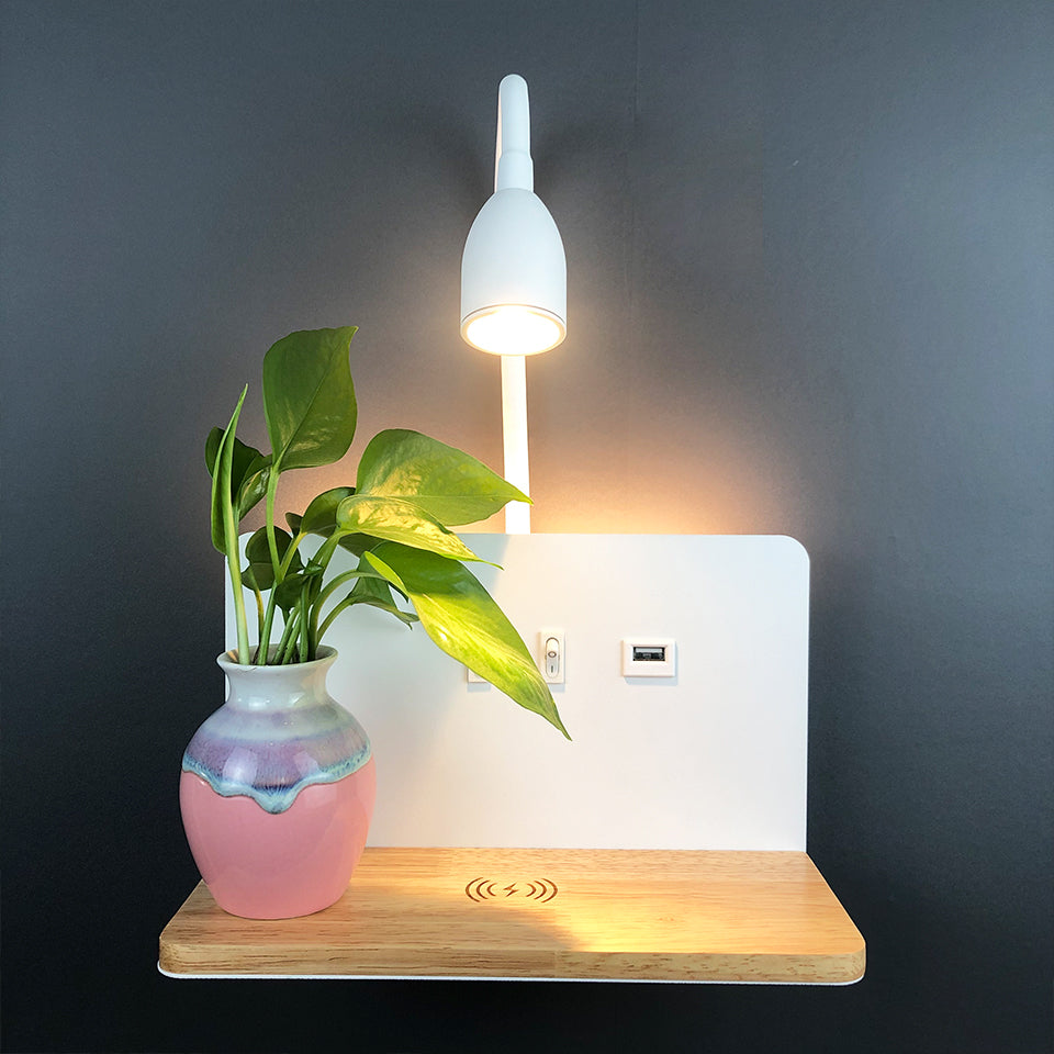Wireless Charging LED Wall Lamp 360 Rotatable Indoor Light with USB Interface  Switch for Modern