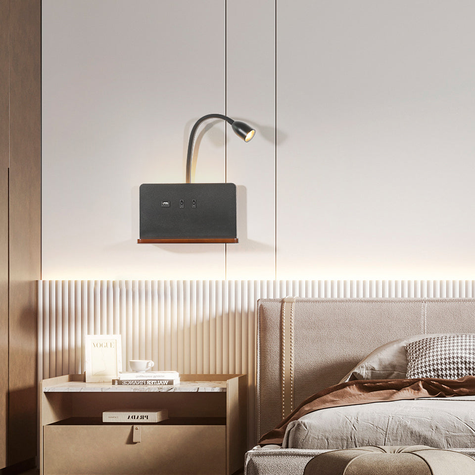 Wireless Charging LED Wall Lamp 360 Rotatable Indoor Light with USB Interface  Switch for Modern