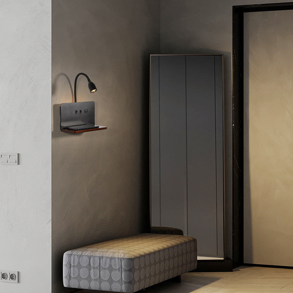 Wireless Charging LED Wall Lamp 360 Rotatable Indoor Light with USB Interface  Switch for Modern