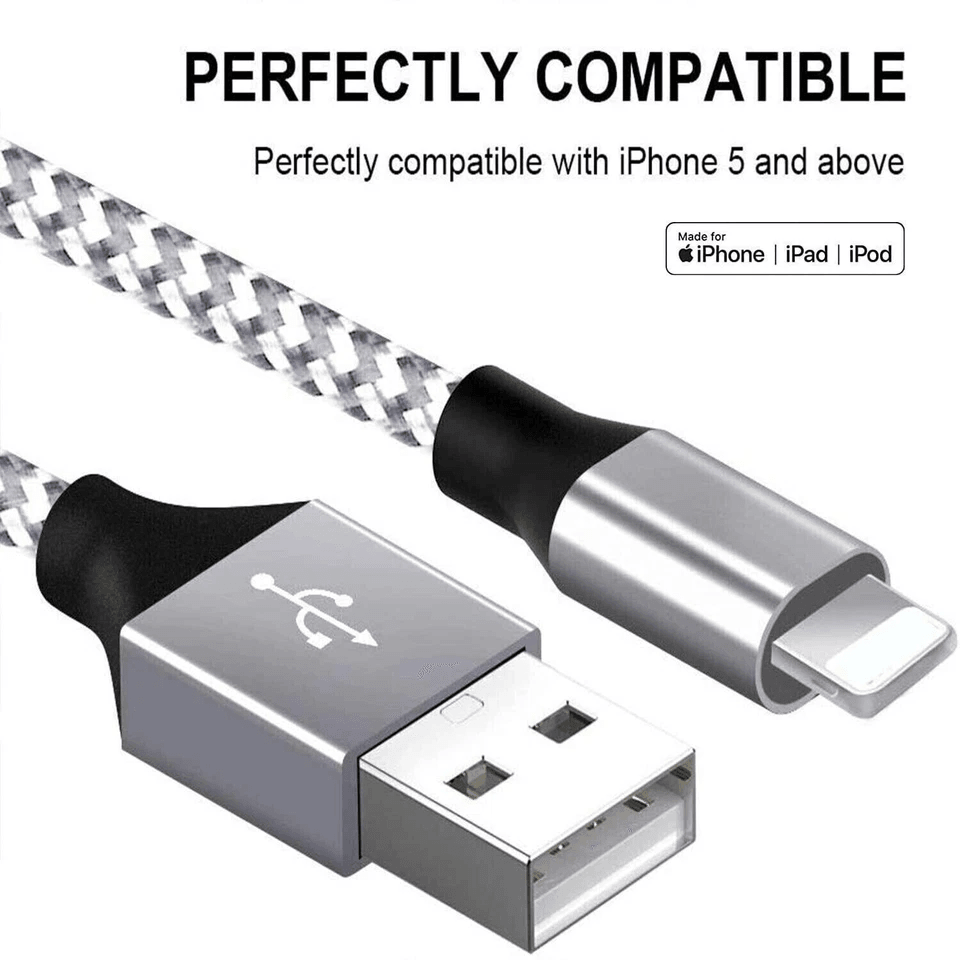 5 Pack Heavy Duty Fast Charger Cables For IPhone Durable Nylon Braided Charging Cord 1
