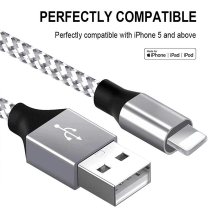 5 Pack Heavy Duty Fast Charger Cables For IPhone Durable Nylon Braided Charging Cord 1