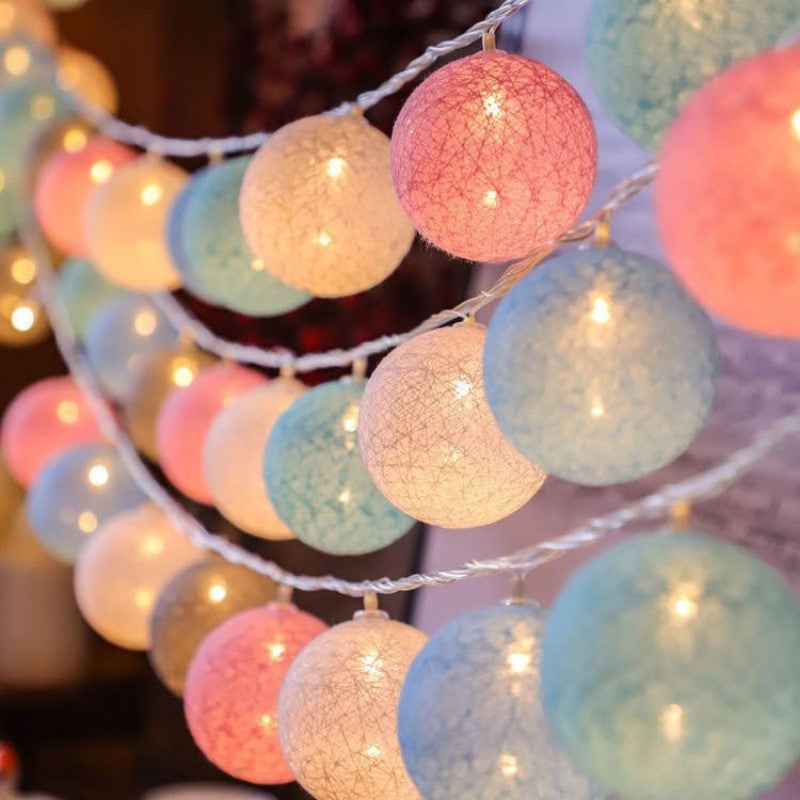 Colorful Cotton Ball LED String Lights BatteryOperated 4cm Garland for Holiday Wedding and Home
