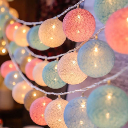 Colorful Cotton Ball LED String Lights BatteryOperated 4cm Garland for Holiday Wedding and Home