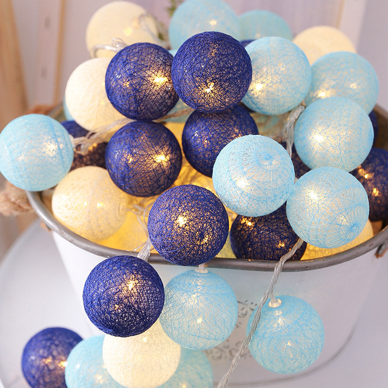 Colorful Cotton Ball LED String Lights BatteryOperated 4cm Garland for Holiday Wedding and Home