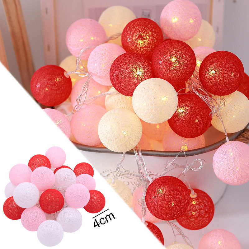 Colorful Cotton Ball LED String Lights BatteryOperated 4cm Garland for Holiday Wedding and Home