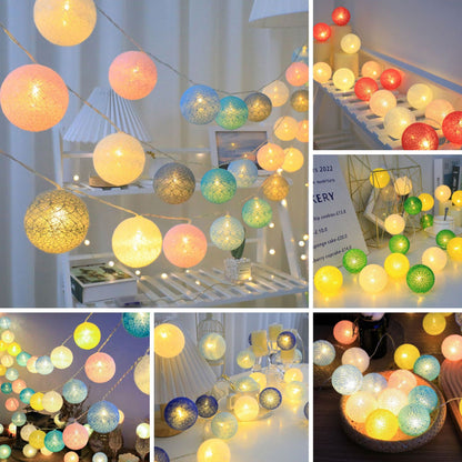 Colorful Cotton Ball LED String Lights BatteryOperated 4cm Garland for Holiday Wedding and Home