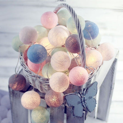 Colorful Cotton Ball LED String Lights BatteryOperated 4cm Garland for Holiday Wedding and Home