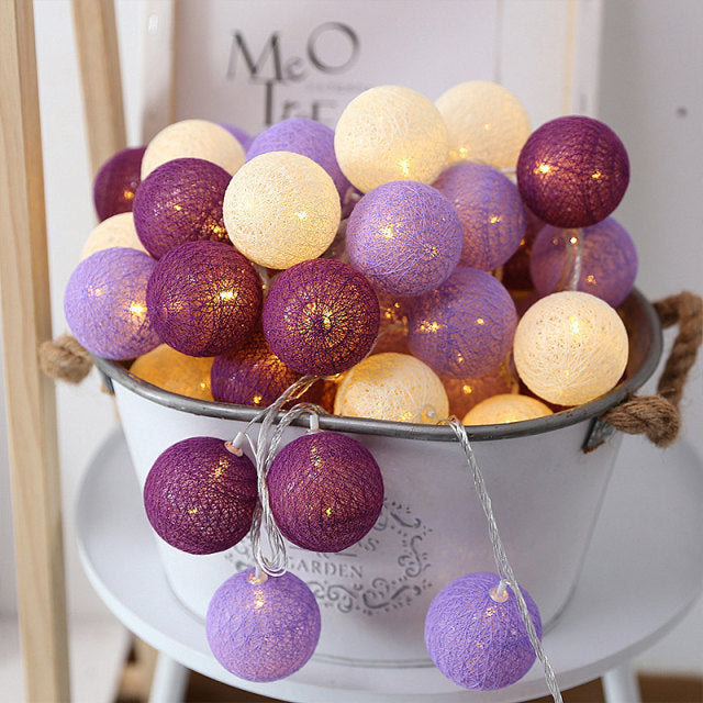 Colorful Cotton Ball LED String Lights BatteryOperated 4cm Garland for Holiday Wedding and Home