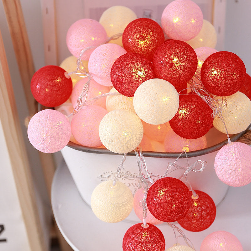 Colorful Cotton Ball LED String Lights BatteryOperated 4cm Garland for Holiday Wedding and Home