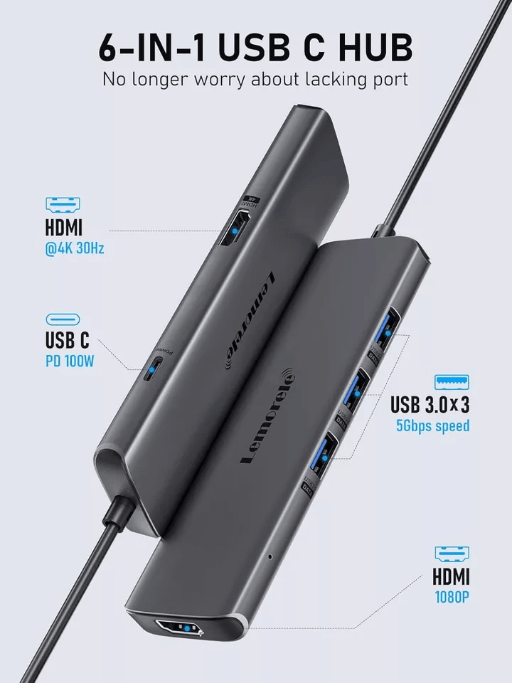 USBC Hub Adapter Type C To USB 4K HDMI PD Charging Compatible With IPhone MacBook ProAir 4