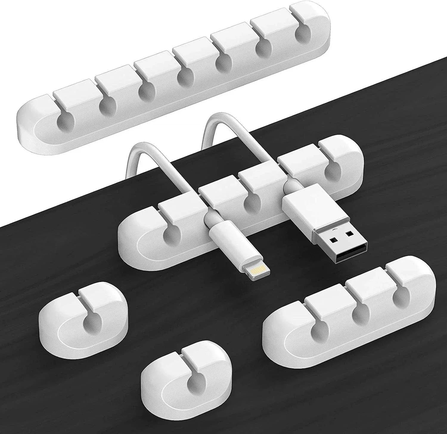 Silicone Cable Cord Wire Organizer, USB Cable Winder & Self-Adhesive Management Clips for Mouse, Keyboard & Headset
