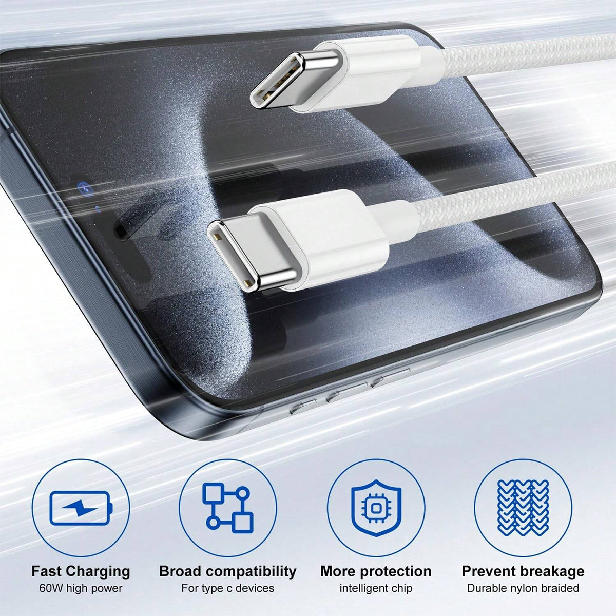 30W Wall Charger With USBC Port  33Ft Braided TypeC Cable Fast Charging For IPhone 16 IPad Samsung  4
