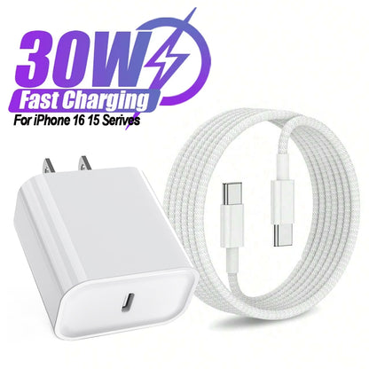 30W Wall Charger With USBC Port  33Ft Braided TypeC Cable Fast Charging For IPhone 16 IPad Samsung  7