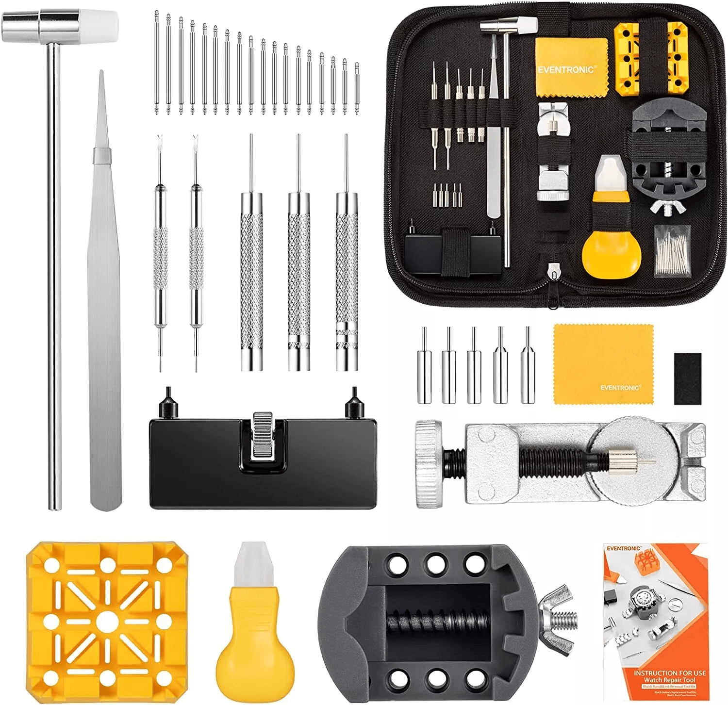 Complete Watch Repair Kit for Watchmaker, Back Case Remover, Link Pin Opener, Spring Bar Tool Included