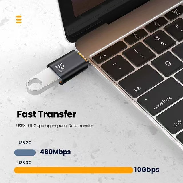 USB 3.0 OTG Adapter 10A, Type-C Male to USB Female Fast Charging Converter for Smartphones, Tablets, PCs