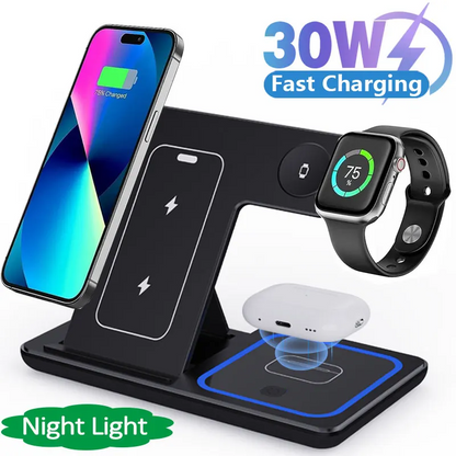 Foldable 3 In 1 Wireless Charger Pad Stand, Fast Charging Dock Station for iPhone & Apple Watch