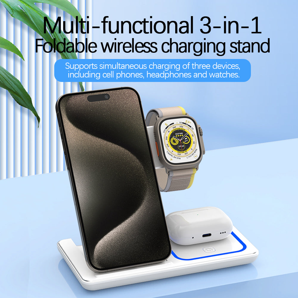 Foldable 3 In 1 Wireless Charger Pad Stand Fast Charging Dock Station for iPhone  Apple Watch