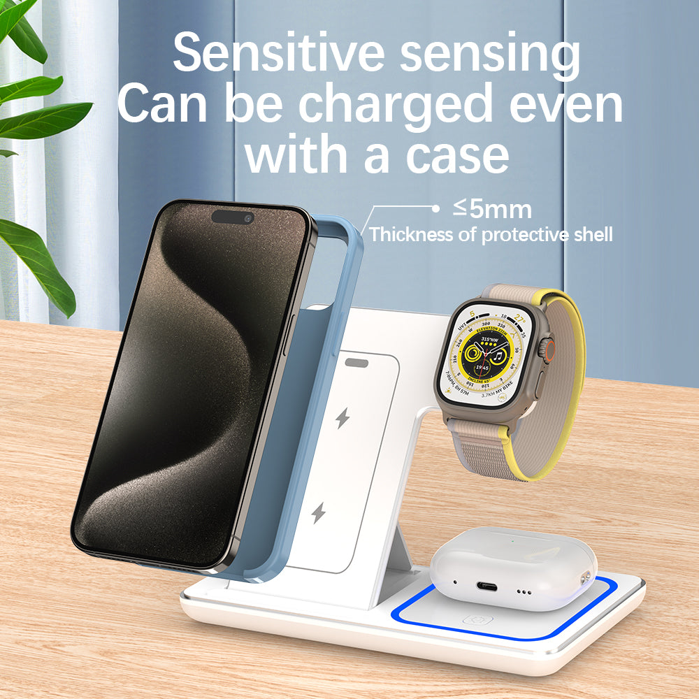 Foldable 3 In 1 Wireless Charger Pad Stand Fast Charging Dock Station for iPhone  Apple Watch