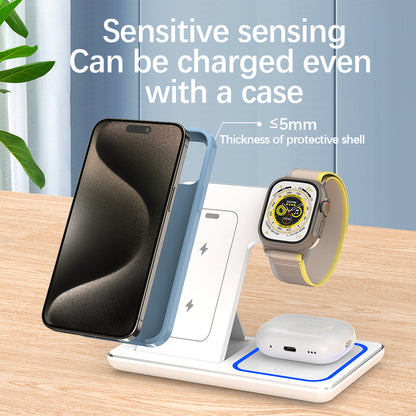 Foldable 3 In 1 Wireless Charger Pad Stand Fast Charging Dock Station for iPhone  Apple Watch