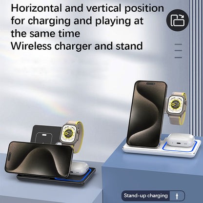Foldable 3 In 1 Wireless Charger Pad Stand Fast Charging Dock Station for iPhone  Apple Watch