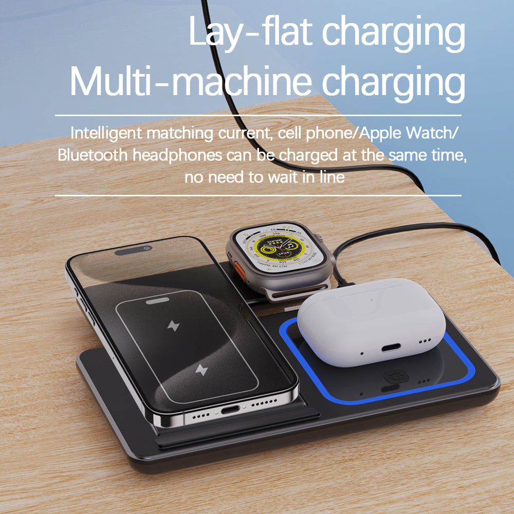 Foldable 3 In 1 Wireless Charger Pad Stand Fast Charging Dock Station for iPhone  Apple Watch
