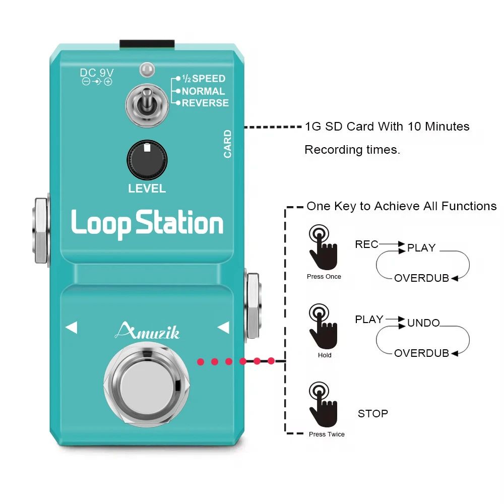 Guitar Bass Keyboard Rhythm Looper Pedal Recording Unlimited Overdubs Memory Card Support 3