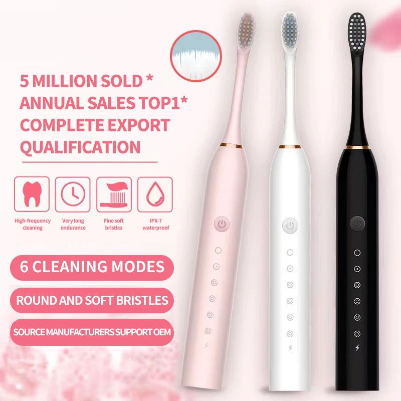 Sonic Electric Toothbrush for Adults, Waterproof USB Rechargeable with DuPont Brush Head & High Frequency Cleaning Mode