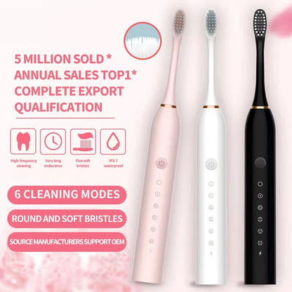 Sonic Electric Toothbrush for Adults, Waterproof USB Rechargeable with DuPont Brush Head & High Frequency Cleaning Mode