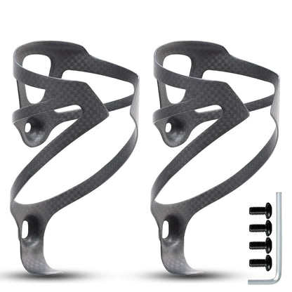 2 Piece Carbon Fiber Bicycle Water Bottle Cage Ultra-Light Matte Black MTB Road Bike Water Bottle Holder with Screws